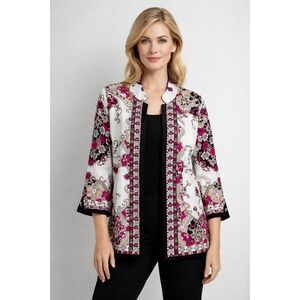 TanJay Pattern Play Open Front Jacket 16 Floral Scroll 3/4 Sleeve LightweightNWT